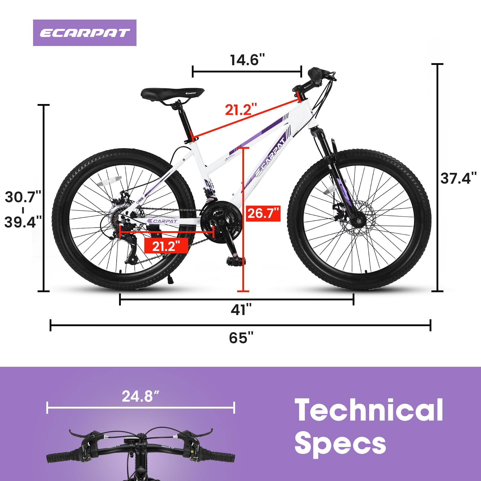 26 inch Women Mountain Bike, 21 Speeds Female Mountain Bicycle with Steel Frame, Dual Disc Brakes and 100mm Front Suspension, MTB Bike for Urban Trail Snow Commuter, White