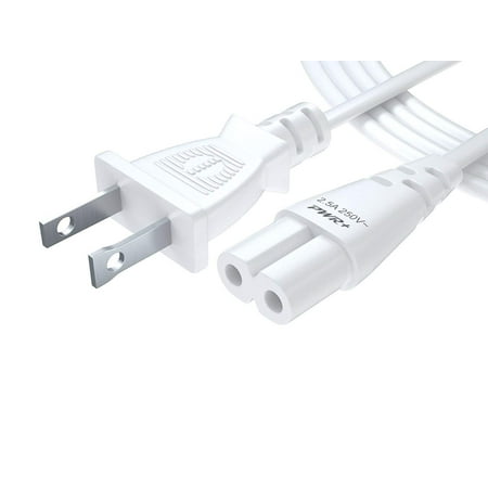 2 Prong Power Cord AC Wall Cable: 6 Ft UL LISTED 2 Slot for LED LCD TV Samsung Lg Sharp Canon Pixma Hp Brother Epson Lexmark Printer Ps2 Ps3 Slim Ps4 Apple TV Dell Sony Asus Toshiba White