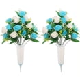 thumbnail image 6 of AURIGATE Cemetery Artificial Rose Bouquet with Vase Stake, 19.69in Plastic Memorial Flowers for Grave Decor (Light Blue & White), 6 of 6