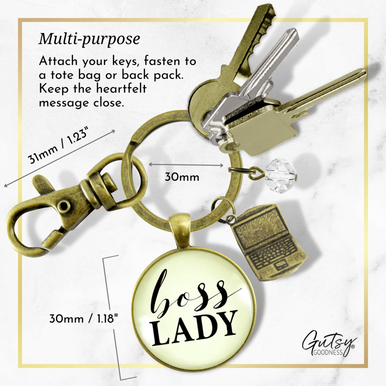 Boss Lady Gutsy Goodness Bronze Keychain Empowered Word Working Female Adult Gift Charm