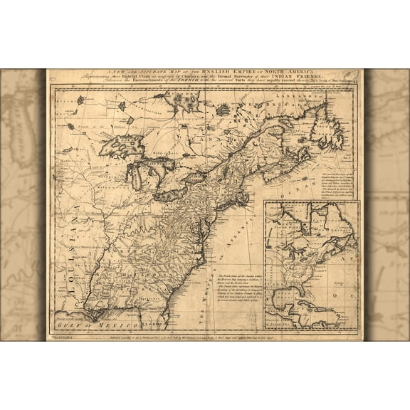 24"x36" Gallery Poster, map of English empire in North America 1755 p2