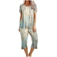 thumbnail image 2 of Runfenguu Womens Summer Outfits Women'S Fashionable Printed Casual Round Neck Short Sleeved Pajamastcropped Pants Pajamas Set, 2 of 7