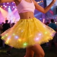 thumbnail image 3 of POIUYTR Women's Light Up Layered Skirts Summer Sparkly Sequin Elastic Waist Mesh Mini Skirt Party Costume Skirts, 3 of 5