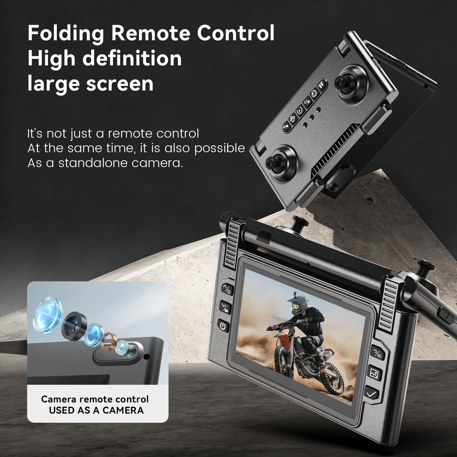 JoyStone FPV Drone with 1080P HD Camera for Beginner, Foldable RC Quadcopter with 4.3" HD LCD RC Screen, SD Card, 5G WiFi, Brushless Motor, Optical Flow, 2 Batteries, Grey