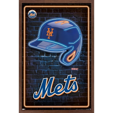 MLB New York Mets – Neon Helmet 23 Wall Poster 14.725 x 22.375 Framed