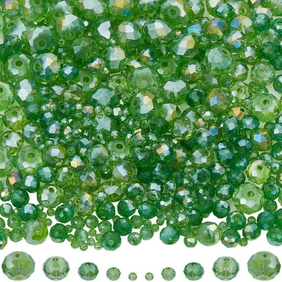 1 Box 600Pcs Green Rondelle Beads Flat Round Faceted Glass Beads Small 2/4/6/8/10mm Light Green AB Color Electroplate Spacer Loose Bead for Jewelry Making Necklace Bracelet DIY Craft