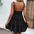 thumbnail image 4 of Summer Saving Wycnly Womens Dresses Beach Party Fashion Ruffle Layer Swing Spaghetti Strap Short Sundresses Summer Solid Square Neck Sleeveless Formal Mini Dress Black l, 4 of 4