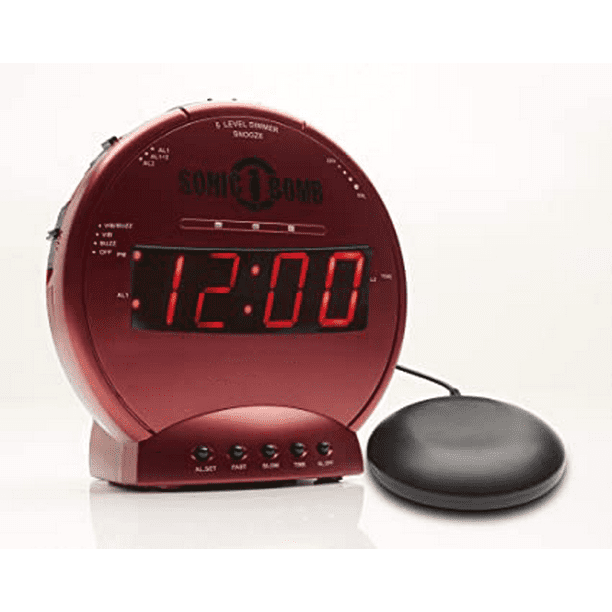 Sonic Bomb Dual Alarm Clock with Bed Shaker, Red Danhaei Vibrating Alarm Clock Heavy Sleepers