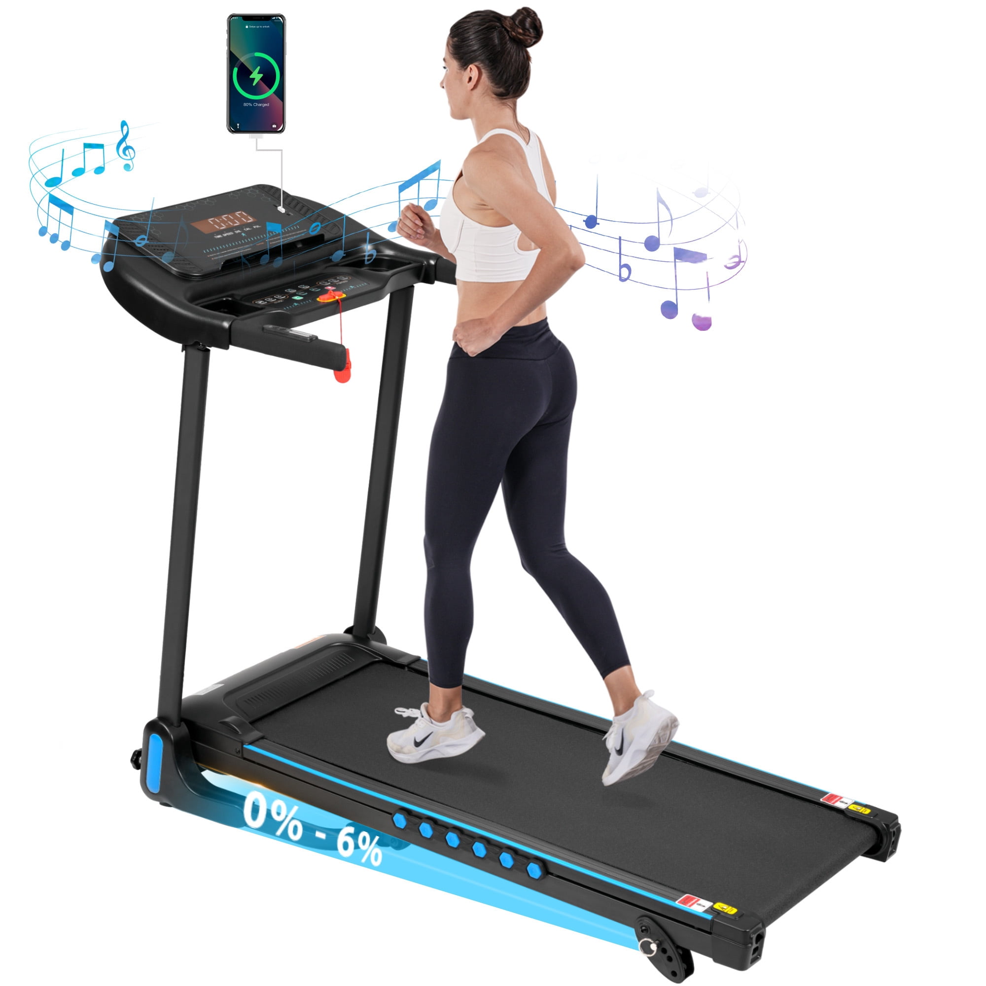 Euroco Portable Folding Treadmill with 10mph Speed,3.0 HP Exercise Treadmill with 4-Level Incline,Hydraulic System,Bluetooth Speaker and Charge Station,Low Noise Walking Treadmill for Home Office