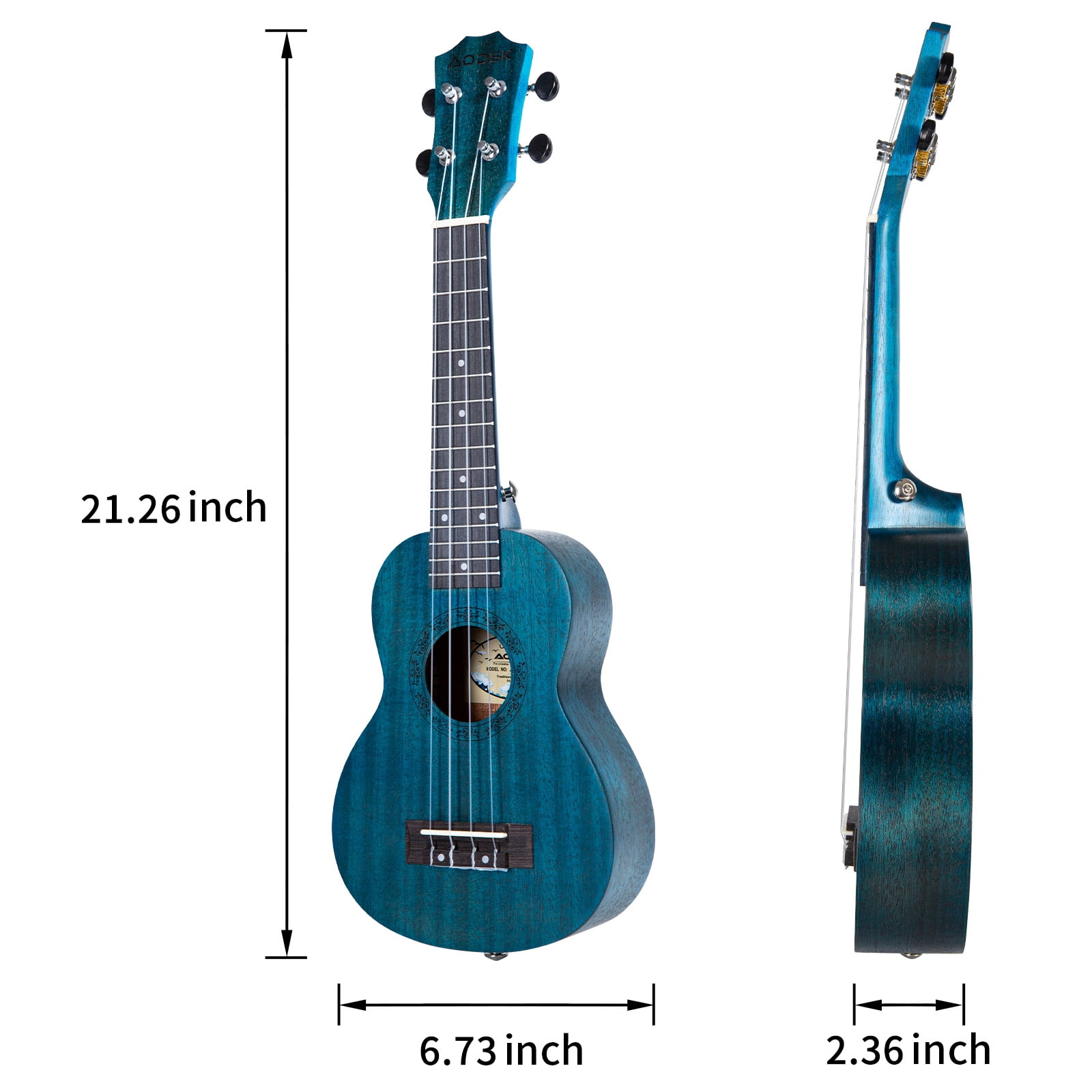 AODSK  21"  Ukulele Kit with Case, Clip-On Tuner, Strap, Nylon Strings, Picks, Online Lesson, Ukelele Beginner Series (Blue)