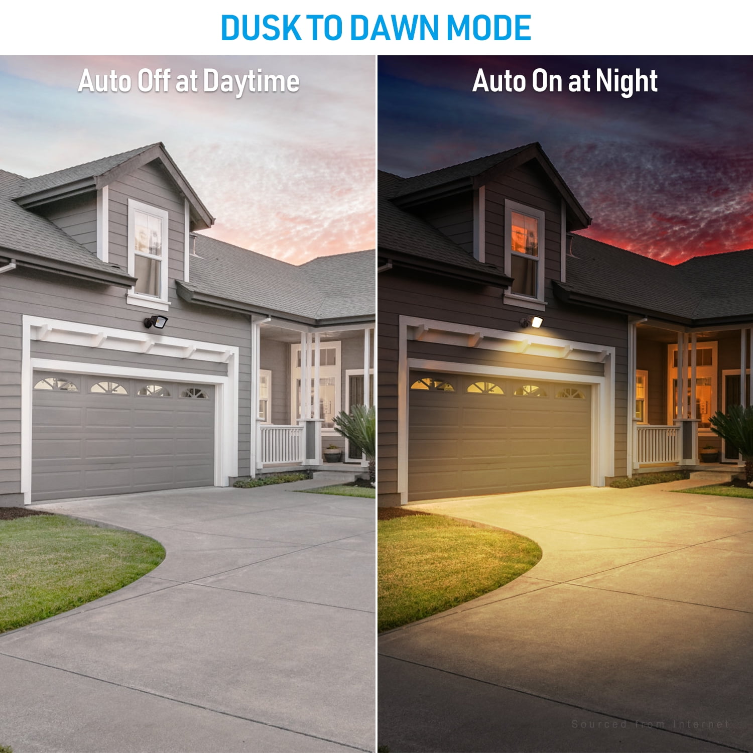 LEONLITE 2 Pack LED 3CCT Flood Light Dusk to Dawn, 40W Sensor Security Light, 3000K/4000K/5000K Selectable, Adjustable Head, Bronze