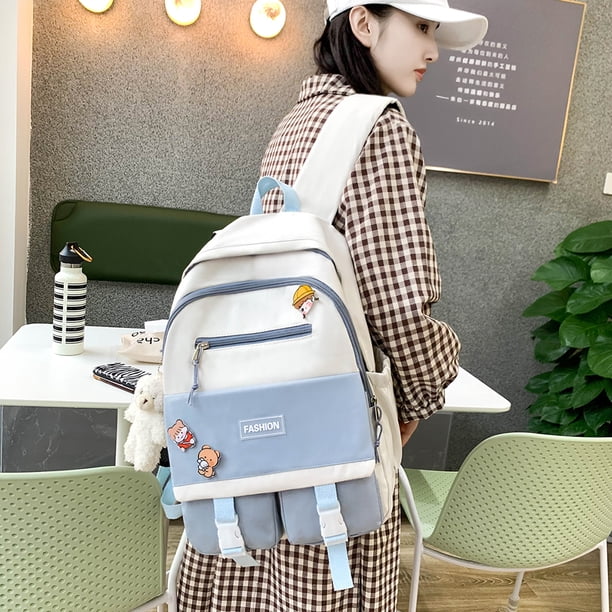 Bolsa Mochila Kawaii para mujer, mochila escolar de retazos, mochilas para ordenador portátil para niñas (azul) JShteea Para Estrenar