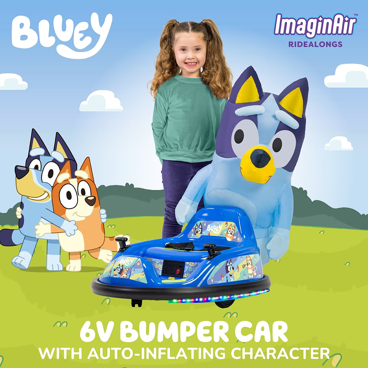 Bluey 6V ImaginAir Ride-On Bumper Car with Inflatable Character