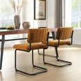 thumbnail image 5 of ONEVOG Velvet Dinning Kitchen Chairs Set of 2, Modern Armless Cantilevered Chairs with Matt Black Metal Legs, Upholstered Dinning Chairs for Kitchen Living Room, Cognac, 5 of 8