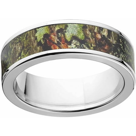 Mossy Oak Obsession Men's Camo 7mm Stainless Steel Wedding Band with Polished Edges and Deluxe Comfort Fit