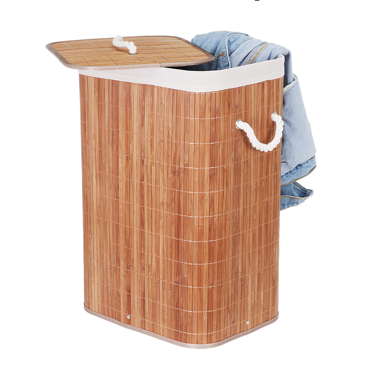 Folding Rectangle Wicker Bamboo Hamper Laundrys with Lid ，Dirty Clothes