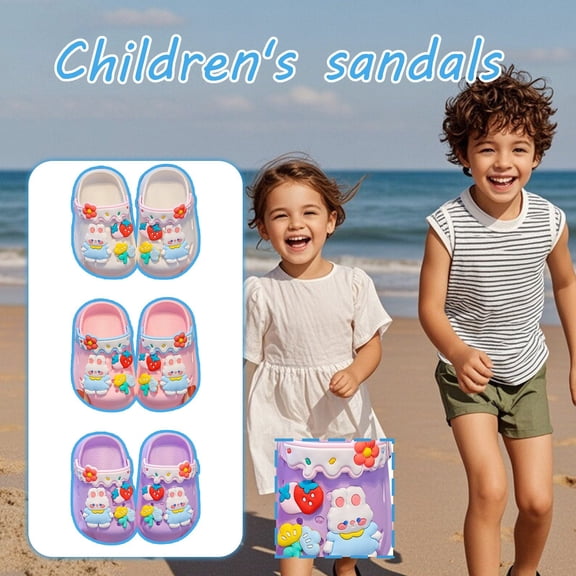 RTKFRFLM Toddler Clogs with Backstrap Cartoon Anti- Two-Way Wear Summer Shoes Purple 22