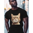 thumbnail image 2 of Cat in Glasses Men's T Shirts Cute Kitten T-Shirt for Men Crew Neck Tees Cotton Tops, Black, S, 2 of 7