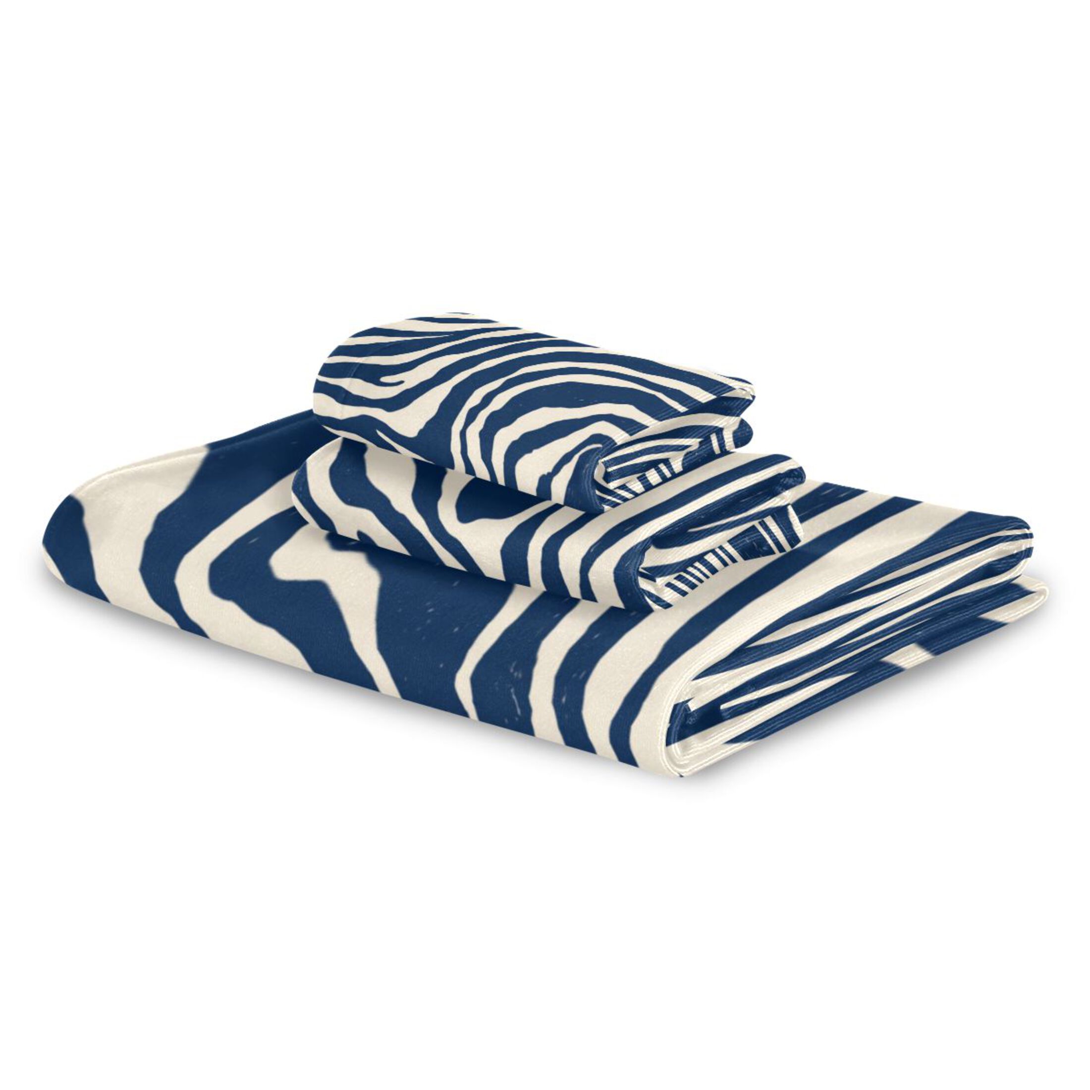 3 Sizes of Towel Sets Including Bath Towel Hand Towel and Washcloth for Daily Use Digital Blue Zebra Stripes