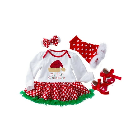 

Capreze Baby 4Pcs Christmas Outfits Clothes Polka Dot Fall Romper Sets Crew Neck Leg Warmer Set Xmas Headband Suits Long Sleeve Style-I 80cm