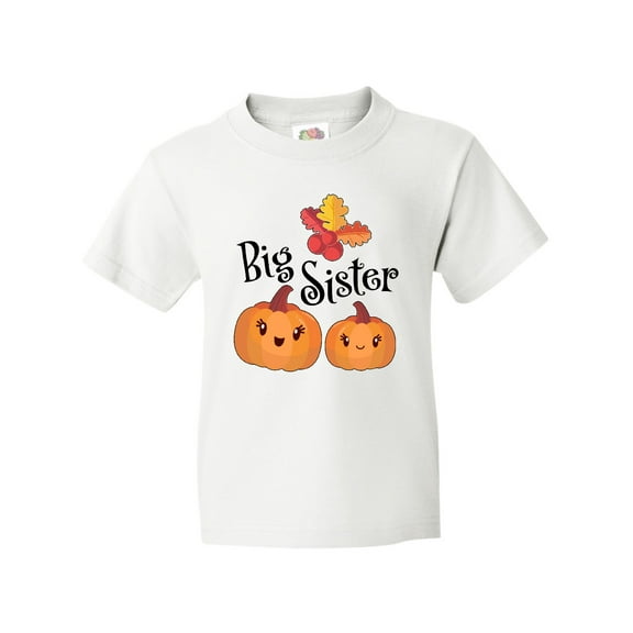 Inktastic Big Sister Pumpkins with Fall Leaves Youth T-Shirt