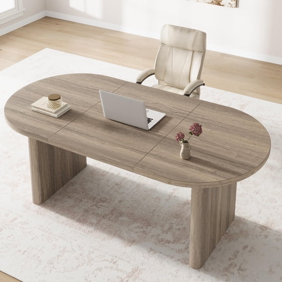 Oval Executive Desk, Large Computer Office Desk Workstation, Farmhouse Wooden Laptop Desk Study Writing Table Business Furniture for Home Office