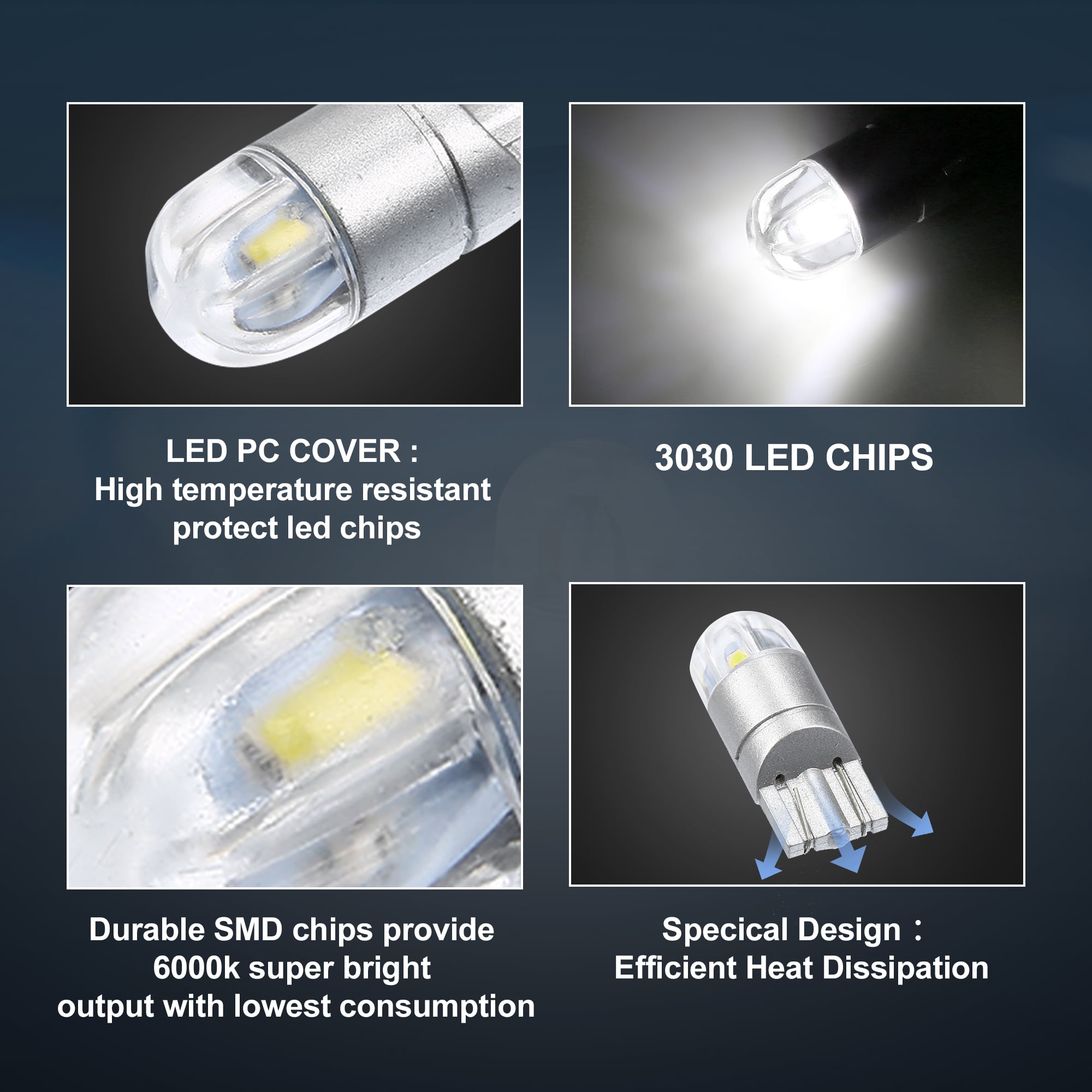 SEALIGHT 194 LED Bulbs 6000K White, 168 2825 T10 W5W 3030 Bright Chips,  Dome Light, Map Door Courtesy License Plate Pack of 10