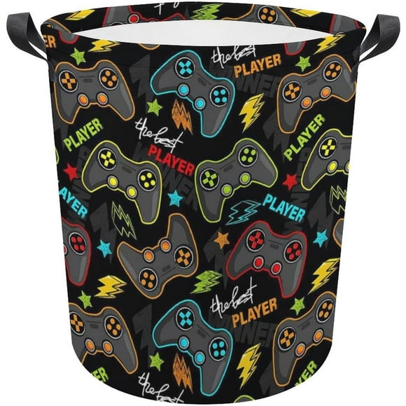 Cesta de ropa para niños: cesto plegable con temática de videojuegos y organizador de juguetes, ideal para decorar el dormitorio, el baño y la sala de juegos.