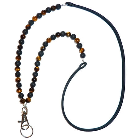 Hidden Hollow Beaded Fashion Women's Universal Cell phone lanyard, Strong, Light weight Silicone strap, Strong hold, Fits iPhone's, Galaxy, LG & most smart phones (Black Lava & Tigers Eye Stone (Best Hollow Strap On)