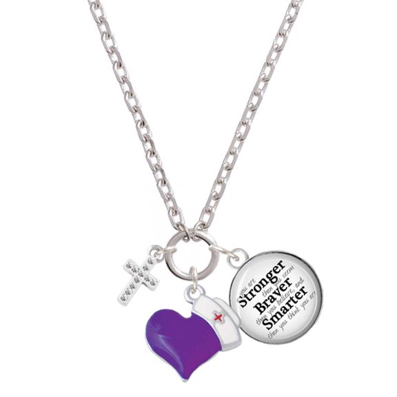 Delight Jewelry Silvertone Small White Crystal Cross - Purple Heart Nurse Strong Zoe Necklace