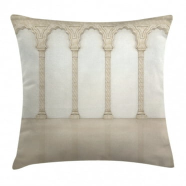Pillar Decor Throw Pillow Cushion Cover, Architecture Theme Wall with Graceful Columns and Arches Digital Image, Decorative Square Accent Pillow Case, 20 X 20 Inches, Beige and White, by Ambesonne