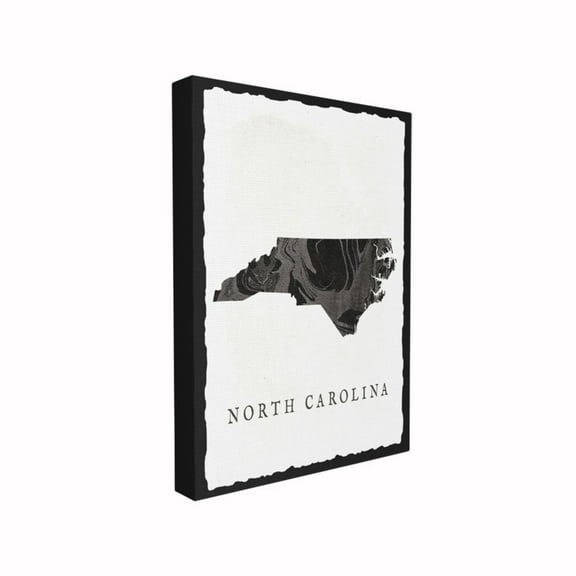 The Stupell Home Decor Collection Black and Grey Marbled Paper North Carolina State Silhouette Oversized Stretched Canvas Wall Art, 24 x 1.5 x 30