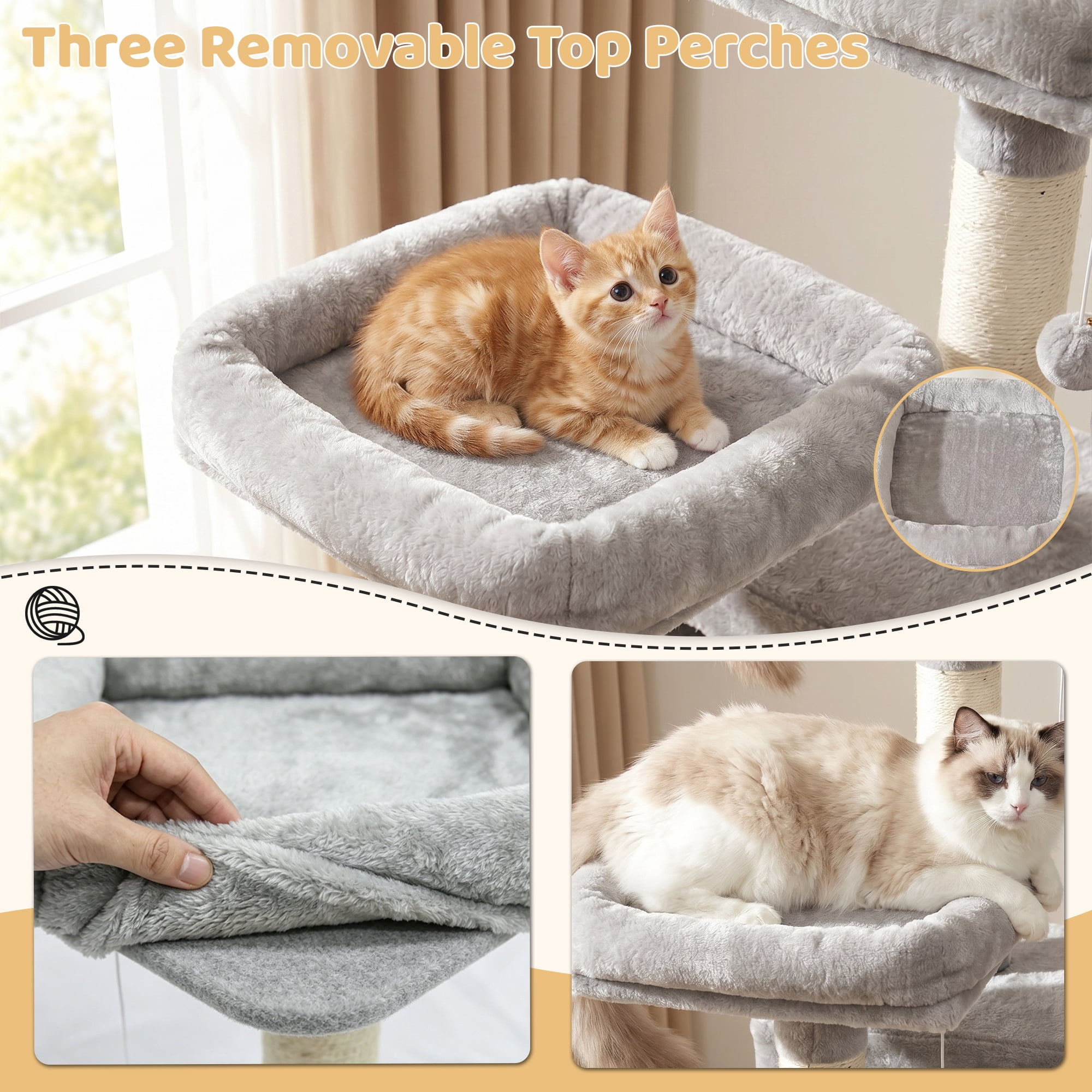 FOOWIN 70.8" Large Cat Tree, Multi-Level Cat Tower with Sisal Scratching Posts, Cat Activity Center Cat Play House, Gray