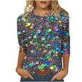 thumbnail image 2 of Cavosen Flowy Tops for Women 3/4 Sleeve Glitter Sparkly Print Pullover Blouse Round Neck Shiny Shirts Solid Color Party Tshirts Trendy Casual Dressy Elegant Evening Tees XL, 2 of 5