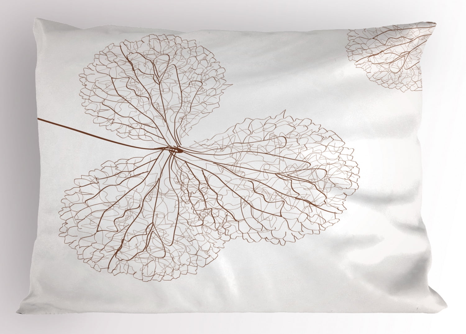 Flower Pillow Sham Abstract Cotton Floral Design with Veins Natural