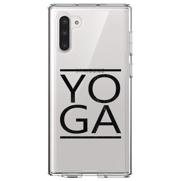 DistinctInk Clear Shockproof Hybrid Case for Samsung Galaxy Note 10 (6.3" Screen) - TPU Bumper Acrylic Back Tempered Glass Screen Protector - Yoga Black Word Art