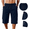 thumbnail image 3 of Eltusu Men's Workout Shorts, Below the knee Zipper Pockets Elastic Waist Drawstring Hiking Shorts Navy Size L, 3 of 8