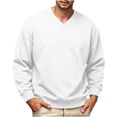 thumbnail image 2 of Zylanna Men's Big & Tall Long Sleeve Sweatshirt, Solid Color V-Neck Fall and Winter Loose Fit Casual Pullover Tops for Daily Wear White, 2 of 9