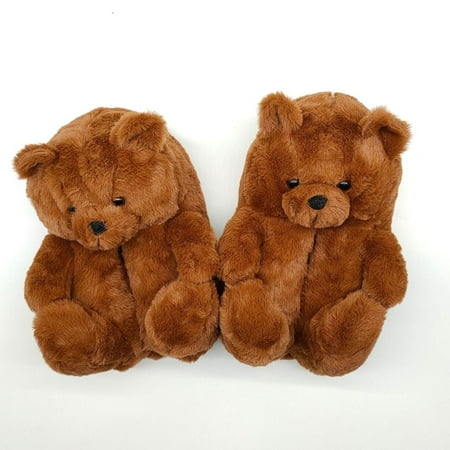 

Women Plush Teddy Bear Slippers Cute Animal Slippers Home Indoor Soft Anti-Slip Faux Fur Winter Warm Shoes