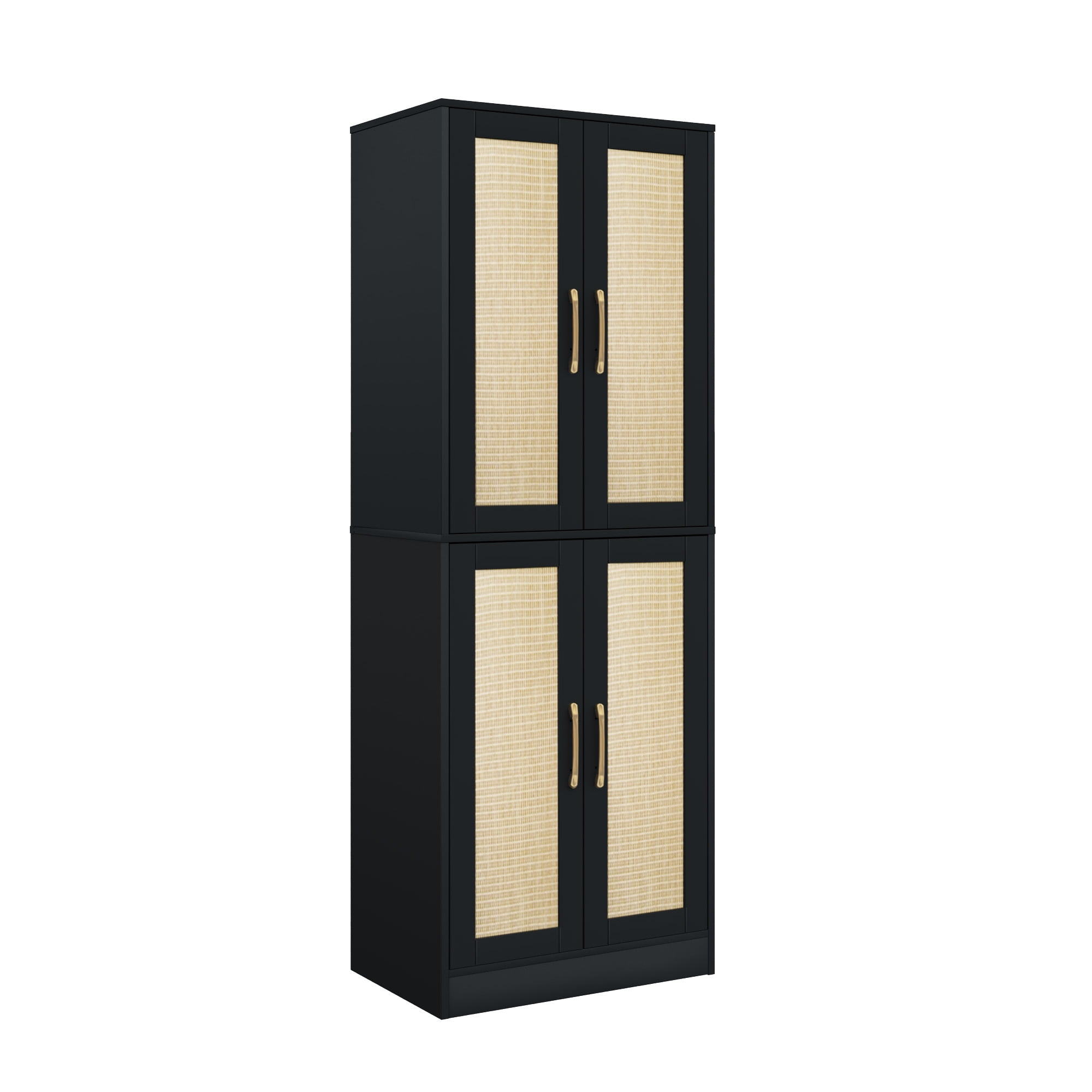 BOCVKENN Storage Cabinet - Kitchen Pantry Cabinet, Tall Pantry Storage Cabinet Freestanding with 4 Rattan Doors and Adjustable Shelves, Cupboard Cabinet for Dining Living Room, Laundry, Bathroom