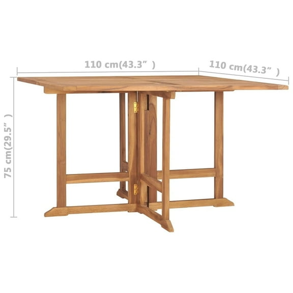 vidaXL Folding Patio Dining Table 43.3"x43.3"x29.5" Solid Wood Teak