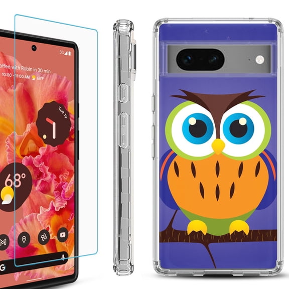 Shockproof Bumper Phone Case for Google Pixel 7, with Tempered Glass Screen Protector, by OneToughShield ® - Night Owl