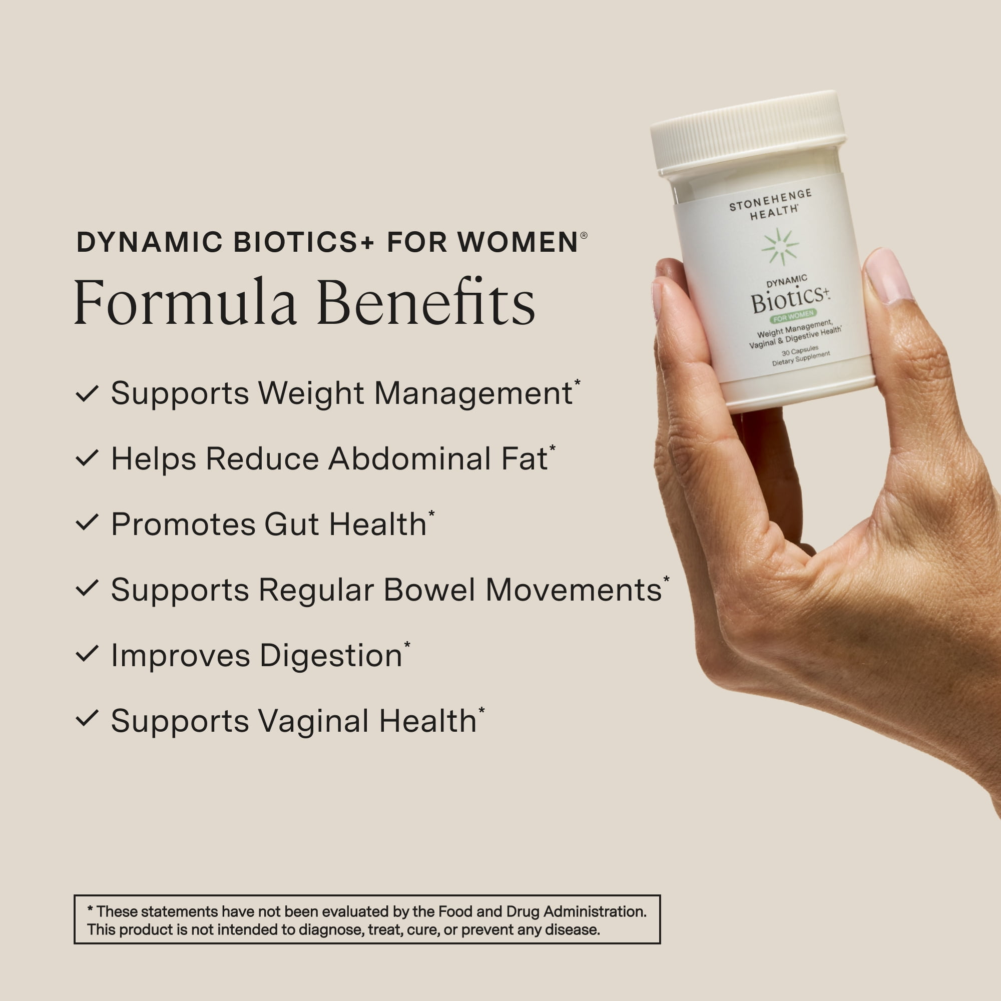 Stonehenge Health Probiotics 70 Billion CFU + 24 Strains, Prebiotic, Dynamic Biotics+ for Women, New Formula for Weight Management, Digestive & Vaginal Support, Delayed Release Shelf Stable Non-GMO