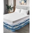 thumbnail image 3 of Wave Effect Art Ruffle Bed Skirt King Size Blue Waves with Golden Graffiti Art Adjustable Elastic Dust Bed Skirts Wrap Around Bedskirt Wrinkle Free Easy Fit with 16 Inch Drop, 3 of 8