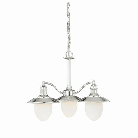

Vaxcel Marina Bay 3 Light Nickel Coastal Chandelier White Glass