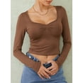 thumbnail image 5 of Cenuakty Womenacute;s Spring Summer Fitted Crop Tops Long Sleeve Low Cut Solid Color Slim T-shirt, 5 of 9