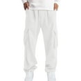 thumbnail image 5 of ZHOUCHANKIDS Men's Casual Corduroy Pants Elastic Waist Drawstring Baggy Open Bottom with Multi-Pocket Sports Trousers Trend Loose Comfortable Business Sweatpants White, 5 of 6