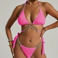 thumbnail image 2 of WREESH Womens Two Piece Swimsuit Metal Chain Bikini Set New Fashion Swimwear Casual Bandage Tassels Solid Color Swimsuit Bikinis Sets Beach Bathing Suit Pink, 2 of 7