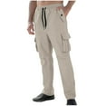 thumbnail image 2 of Xuniizn Cargo Pants for Men, Khaki Solid Color Multi Pockets Elastic Waistband Drawstring Climbing Hiking Travel Pants, Soft Comfortable Training Athletic Casual Sweatpants, 2 of 5