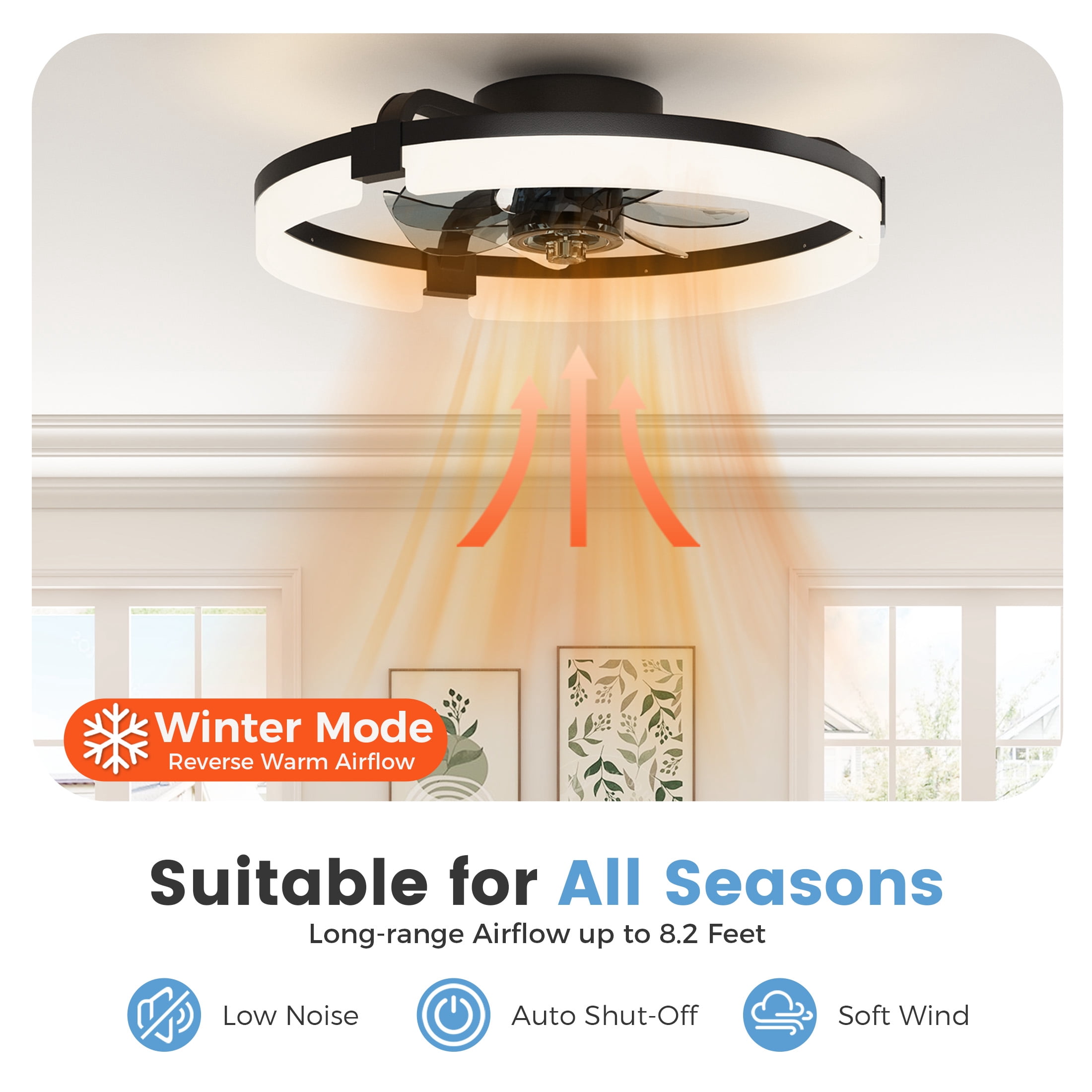 EDX Low-Profile Ceiling Fan with Light & Remote, Bluetooth App Control, Reversible Motor, Dimmable LED 3000K-6500K, Memory Function, 1-6H Timer, Quiet 44dB Flush Mount Fan